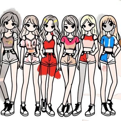 a group of girls wearing crop tops and shorts