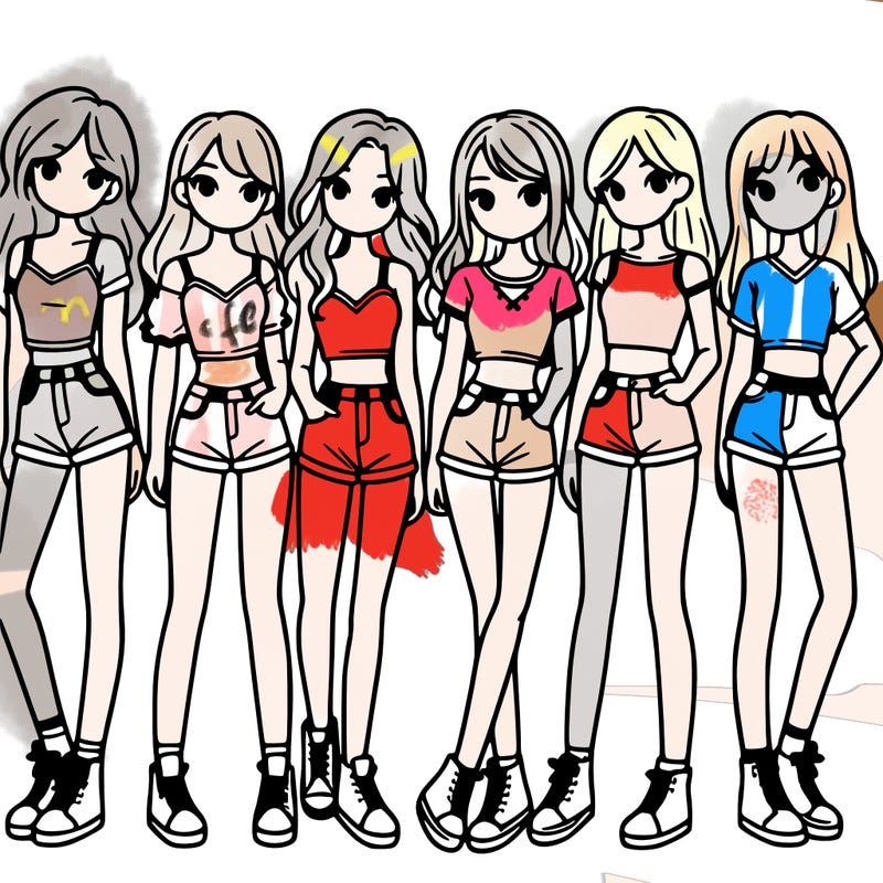 a group of girls wearing crop tops and shorts