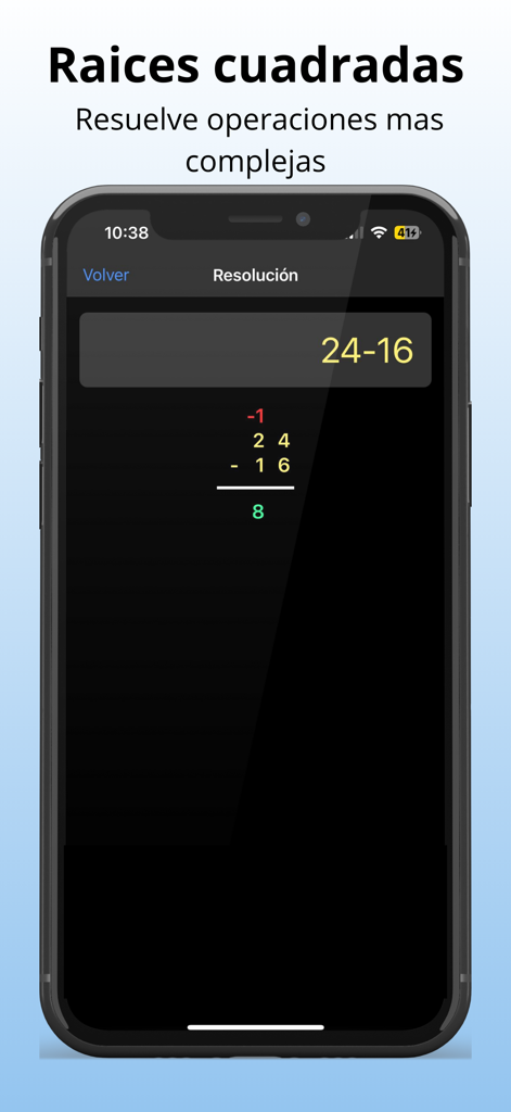Calculadora de Alicia app interface showing a visual step-by-step subtraction calculation with carrying digits
