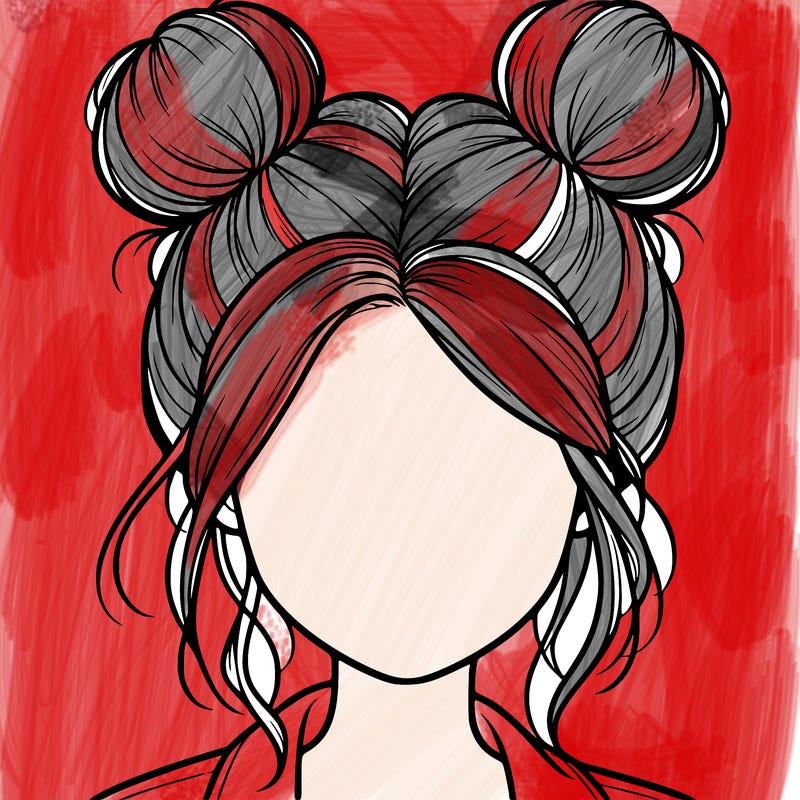 realistic girl with buns on the top of her hair