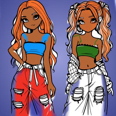 2 girls in crop tops and baggy jeans ripped