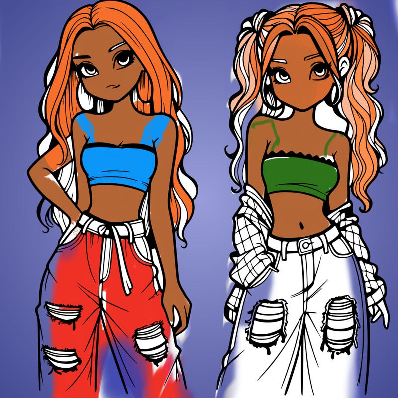 2 girls in crop tops and baggy jeans ripped