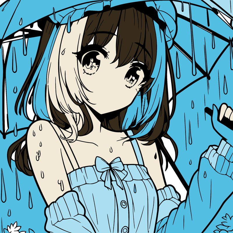 pretty anime girl in the rain