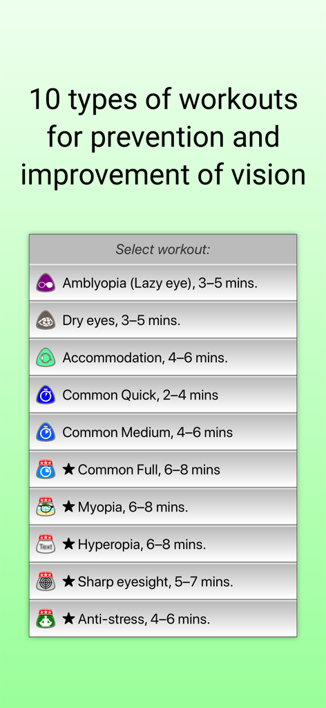 Eyes + Vision: training & care - Menú de diez rutinas de ejercicios oculares para condiciones como ojos secos y miopía