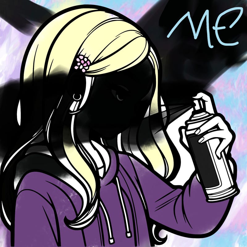 a realistic girl spray painting