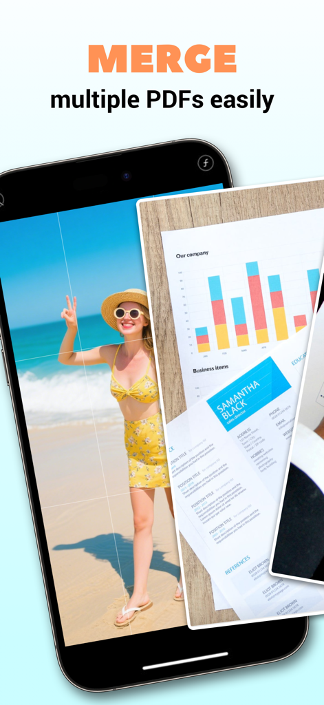 Smartphone screen displaying the merge multiple PDFs feature in Tarbo PDF Creator app