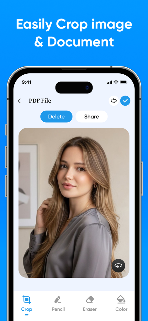 All Document Viewer - Open PDF - Interface of the document viewer app showing an image cropping and editing tool