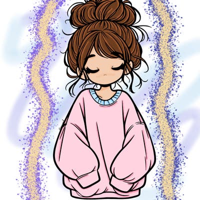 girl with baggy sweatshirt and messy bun