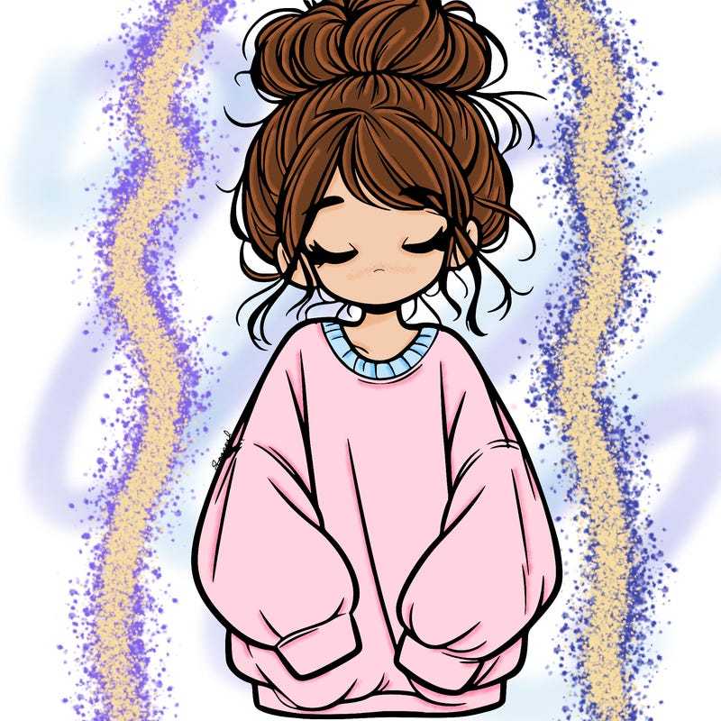 girl with baggy sweatshirt and messy bun