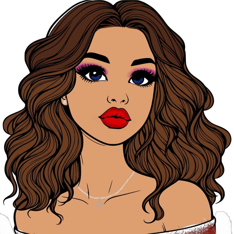 realistic girl with wavy hair and lips