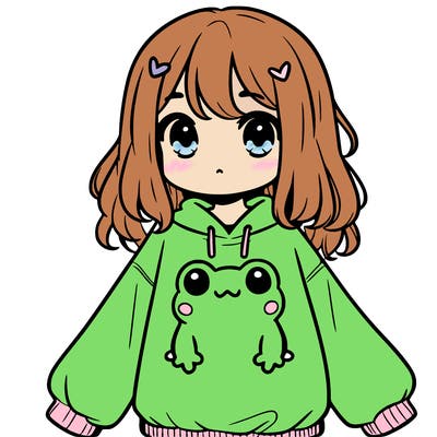girl wearing frogging sweatshirt