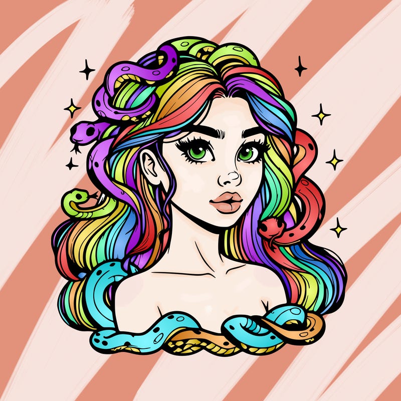 realistic girl with snakes as hair