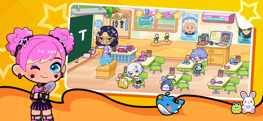 City life world：Avatar Maker - Un colorido aula digital en City Life World donde lindos avatares interactúan en sus escritorios con un maestro.