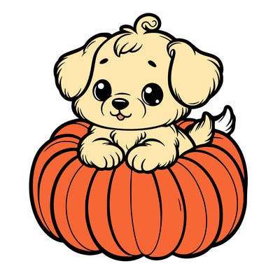 cute little puppy in a pumpkin