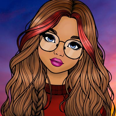 girl with long hair and freckles and glasses realistic