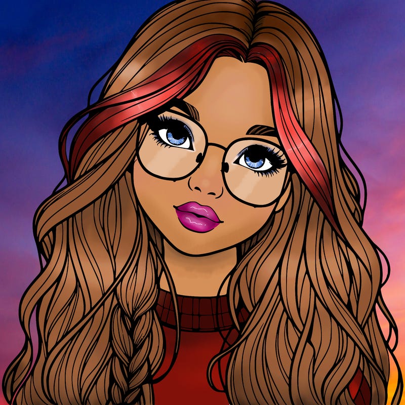 girl with long hair and freckles and glasses realistic
