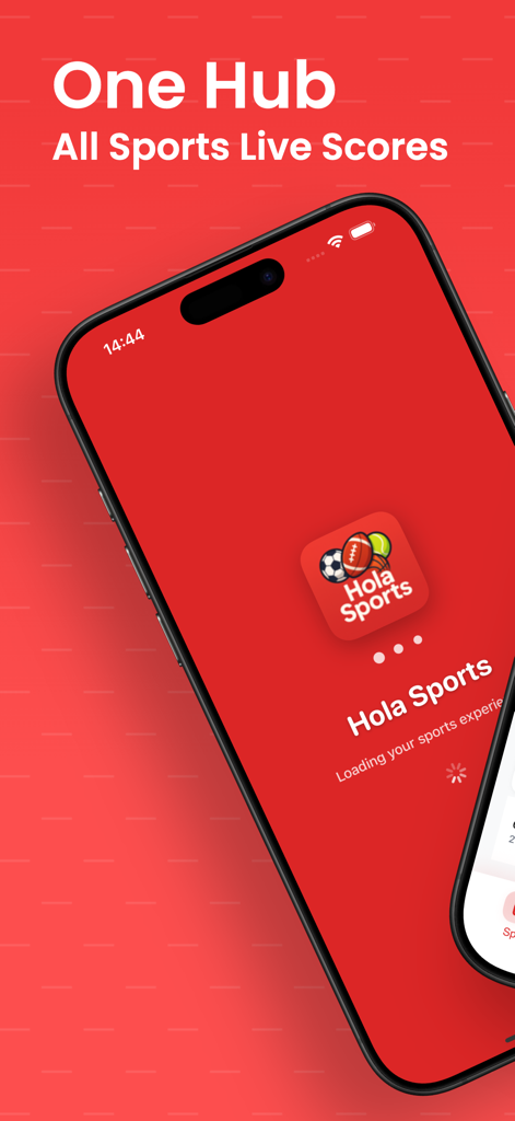Hola Sports – Live Football - Hola Sports app loading screen with the slogan One Hub All Sports Live Scores