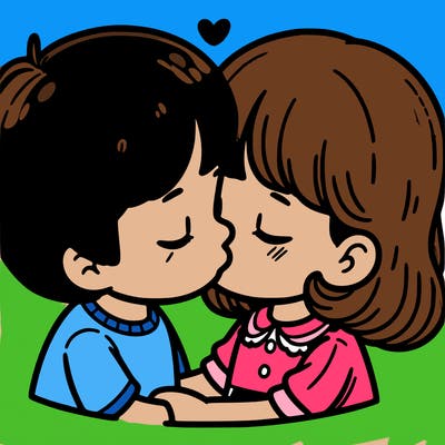 a girl kissing a boy