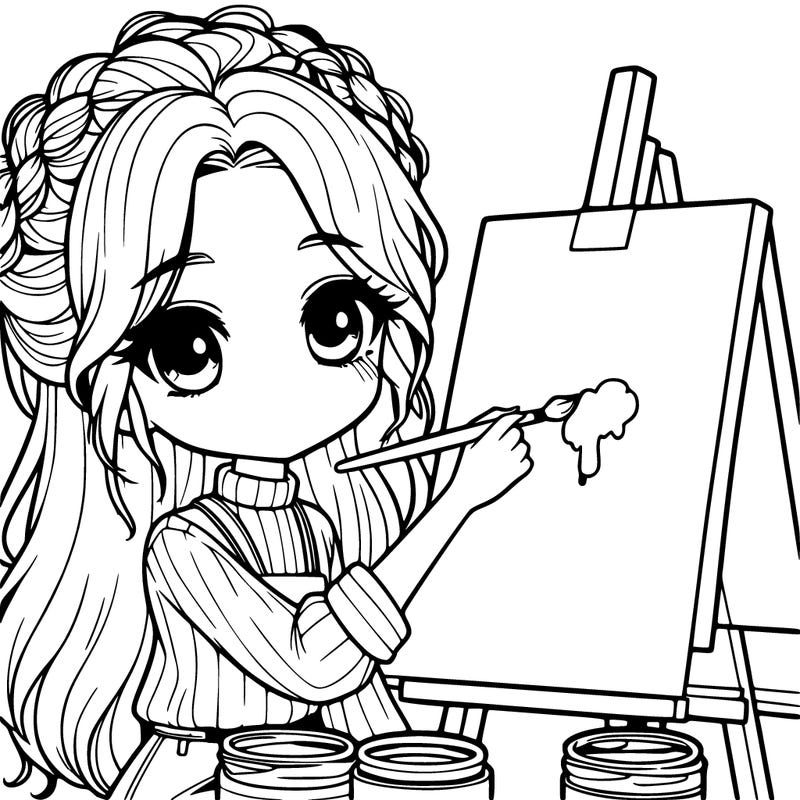 semi realistic image of a girl painting
