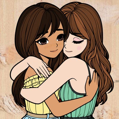 realistic girls hugging