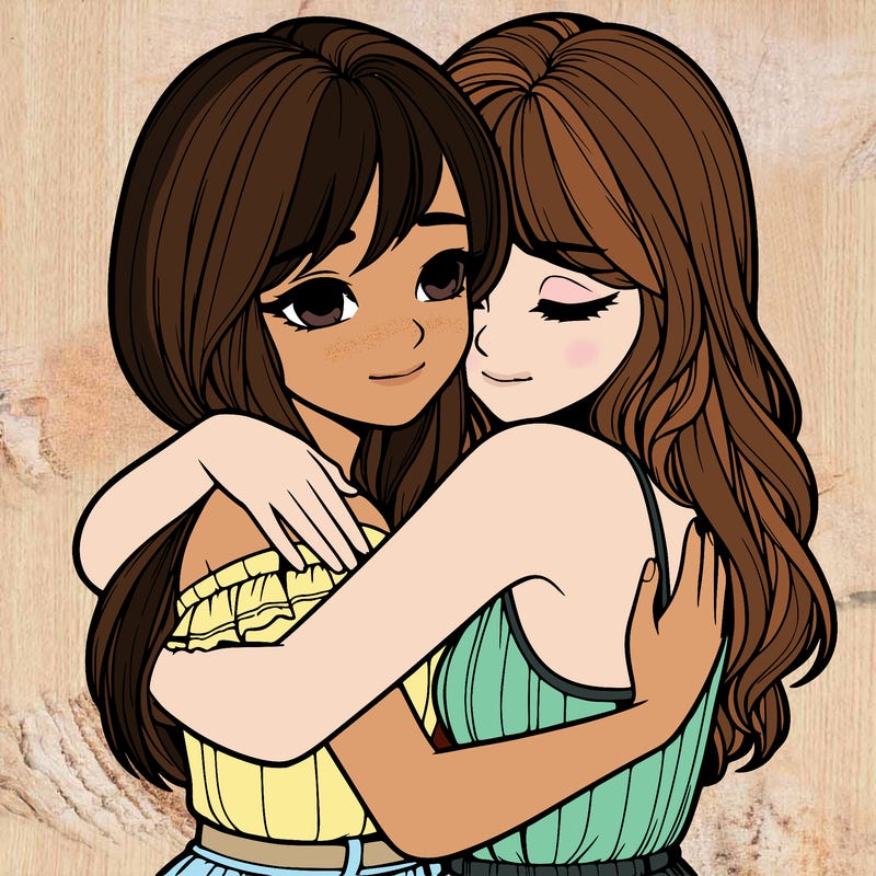 realistic girls hugging