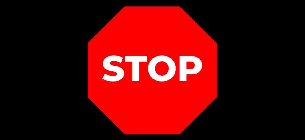 Police Lights & Police Siren - A red octagonal stop sign with white text displayed on a black background.