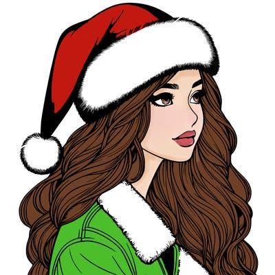 realistic girl in santa hat
