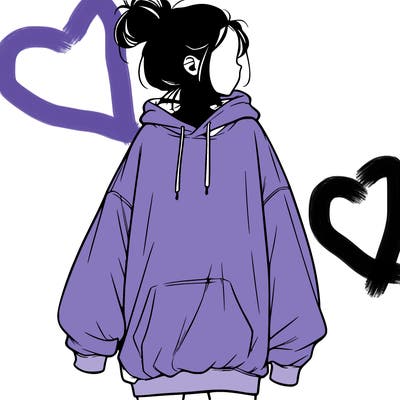 realistic girl with a oversized sweatshirt on and a bun