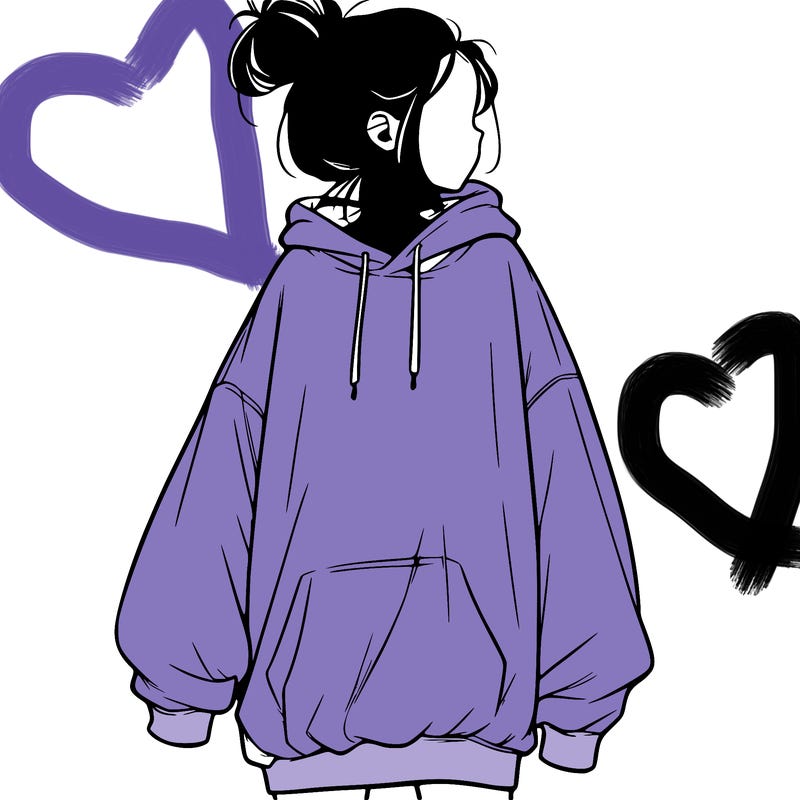 realistic girl with a oversized sweatshirt on and a bun