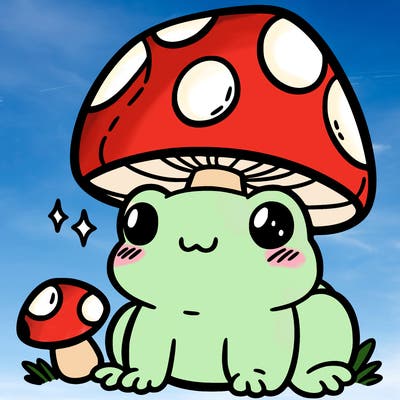 a cute frog with a mushroom hat