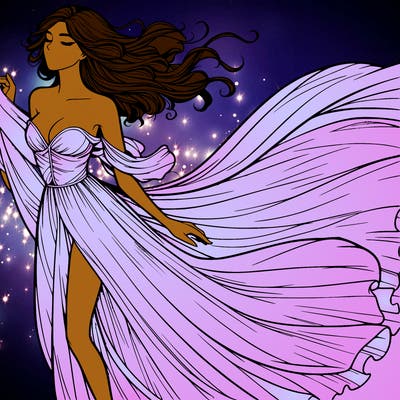 realistic woman in dress flowing the the wind