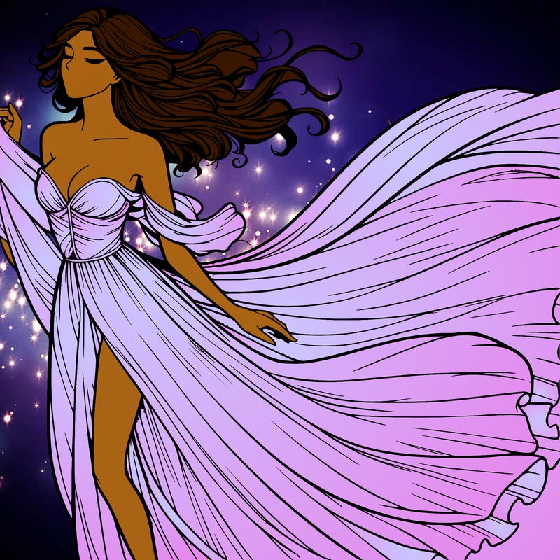 realistic woman in dress flowing the the wind