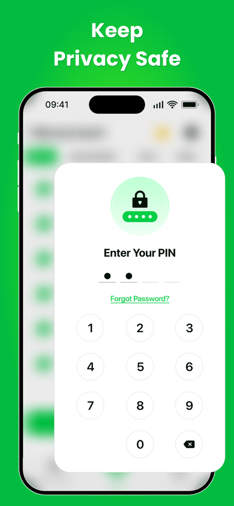 Dual Accounts & Parallel Space - Um smartphone exibindo uma tela de entrada de PIN para proteger contas privadas dentro do aplicativo Contas Duplas.