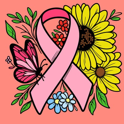 cancer awareness symbol with flowers and butterflies