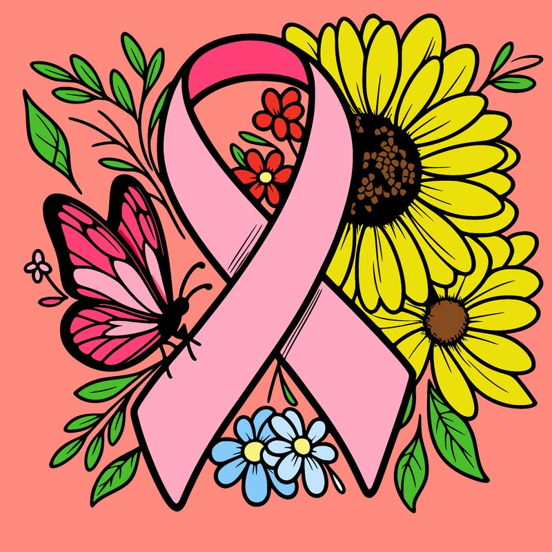 cancer awareness symbol with flowers and butterflies