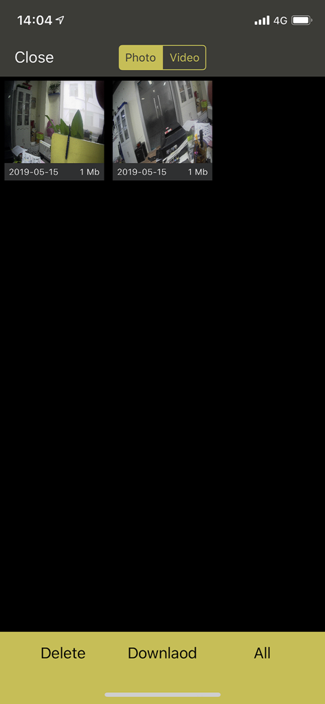 Live DV - Live DV app interface showing photo library management with download and delete options