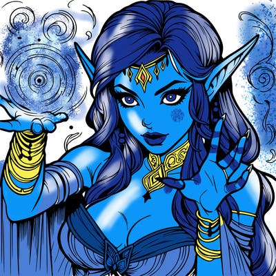 realistic scary beautiful elf sorceress casting spell