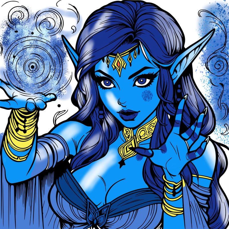 realistic scary beautiful elf sorceress casting spell