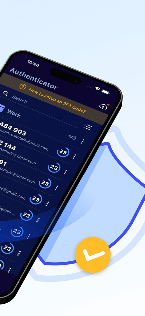 Uno schermo di smartphone che visualizza l'app Authenticator con vari codici di sicurezza 2FA e timer di account.