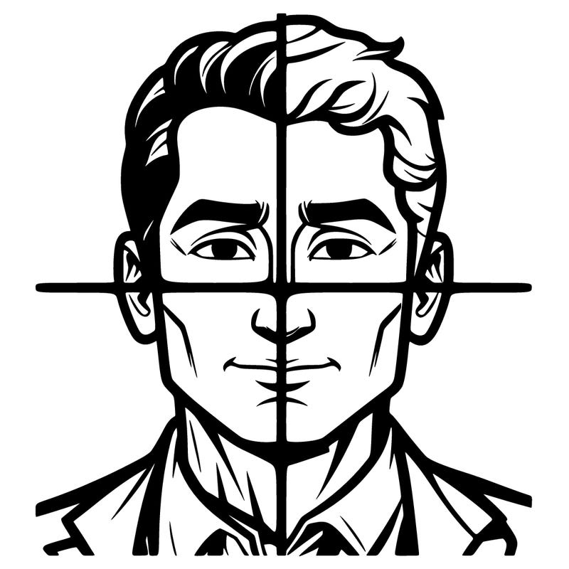 a split in 4 drawing of a man