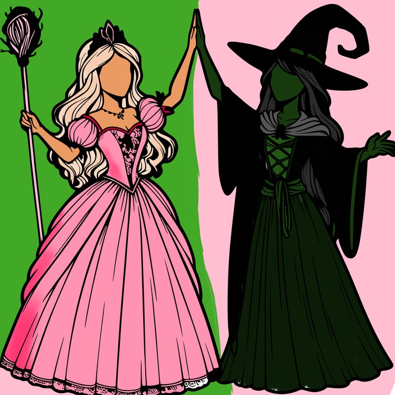 detailed realistic split of a princess and a witch
