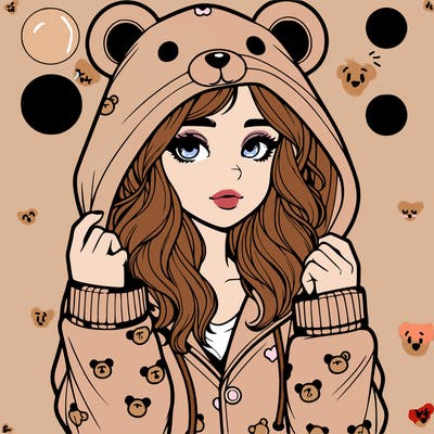 realistic girl in a animal pjs hoodie