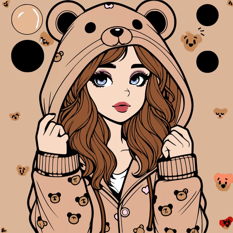 realistic girl in a animal pjs hoodie