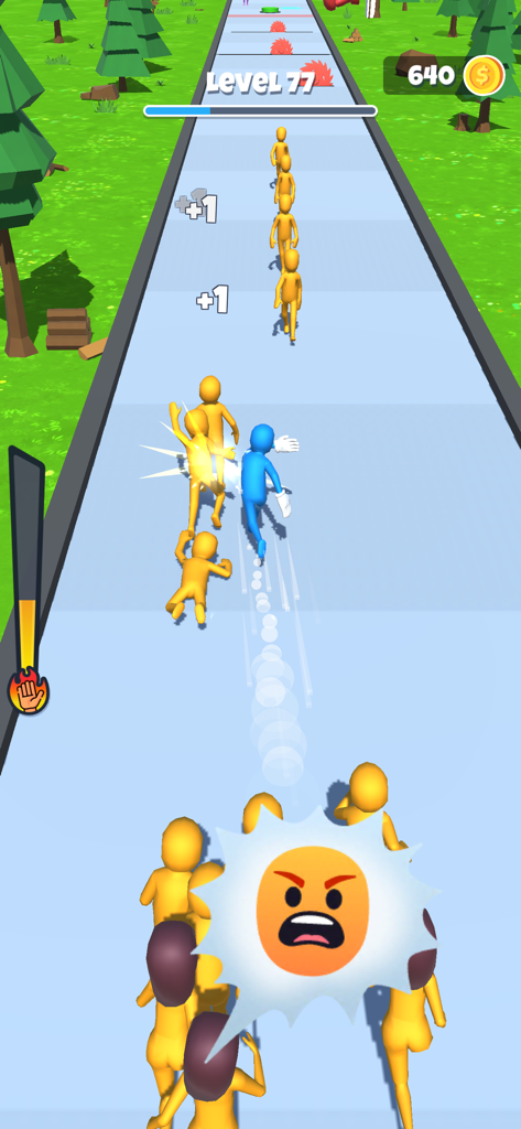 Slap And Run - A blue character slapping yellow pedestrians while being chased in the Slap And Run mobile game