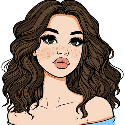 realistic girl with wavy hair and lips