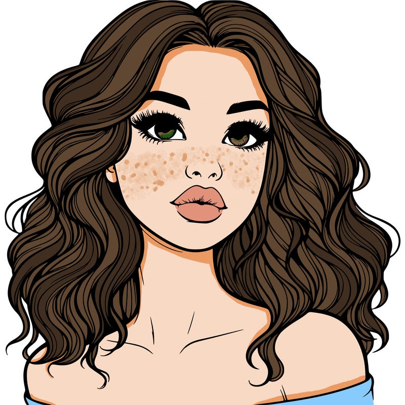 realistic girl with wavy hair and lips