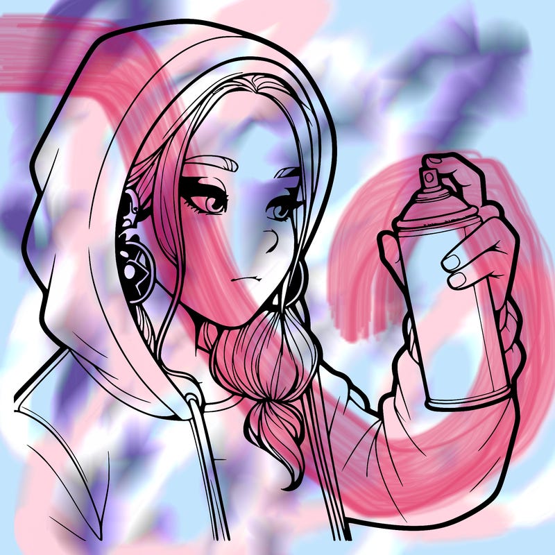 a realistic girl, spray painting