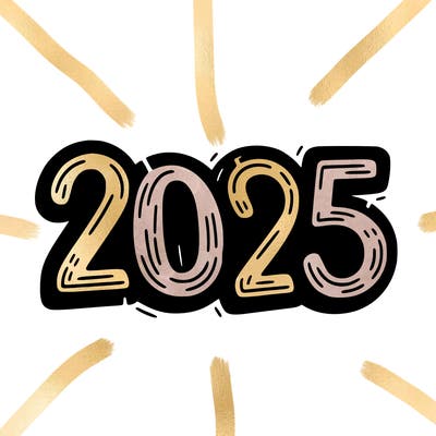 one line scrawled numbers sketch design “2025”