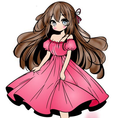 manga girl with long dress