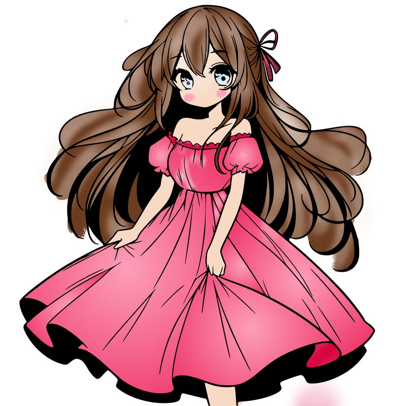 manga girl with long dress